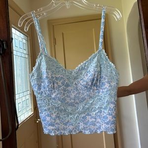 Tiger Mist Blue and White Lace Tank